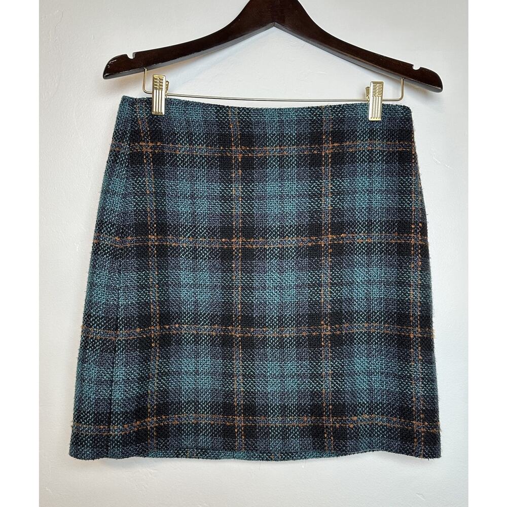 LOFT Ann Taylor Green, Teal Black And Navy Blue Plaid Short Skirt Size 4P